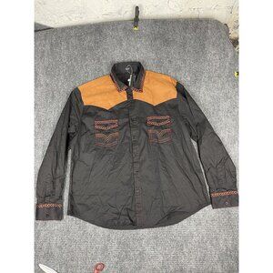 Coofandy Shirt Mens 3xl Black Brown Cowboy LS Button Front Western Embroidered